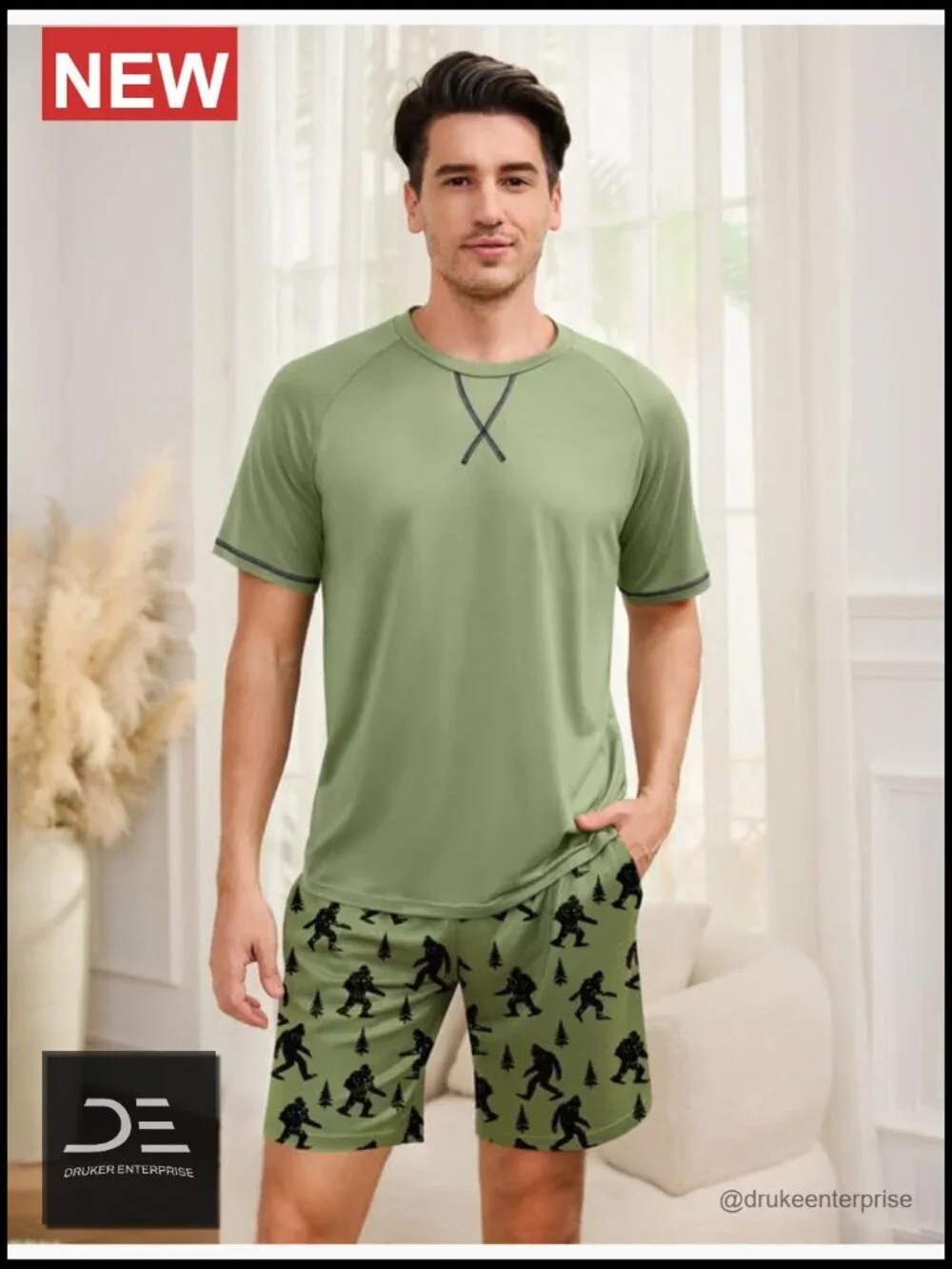 Men's Cotton Pajama Set Short Sleeve Summer Sleepwear 2 Piece with Pockets